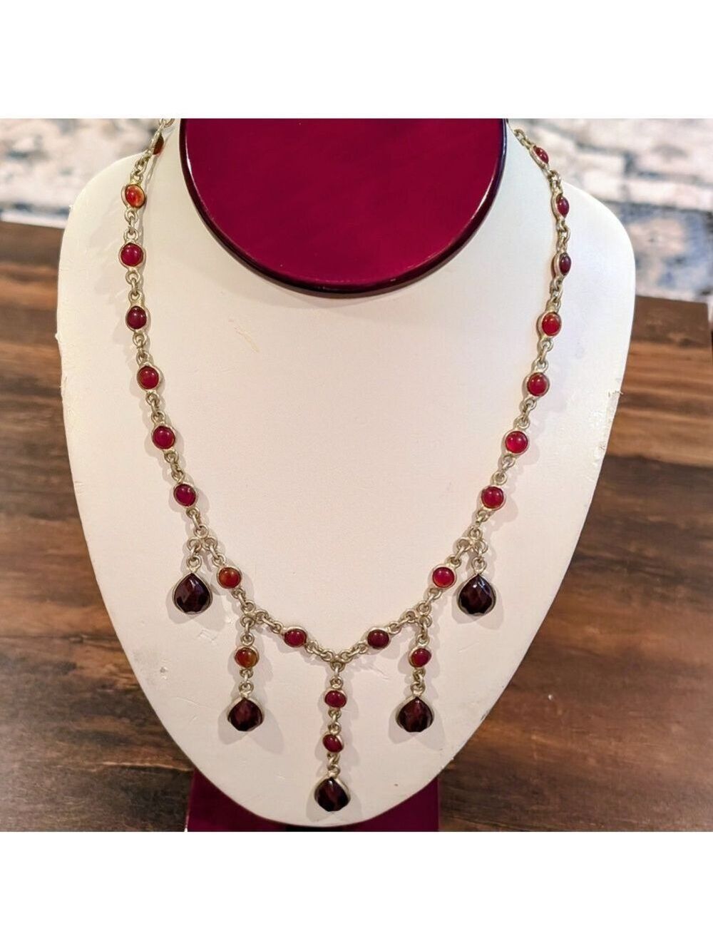 Tibetan Vintage Necklace Silver Tone And Red , Size 18" , Bohemian Looking.